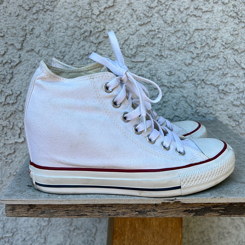 Converse Lux Mid Ankle Hidden Wedge Sneaker Shoe White Canvas Lace Up Women 6.5